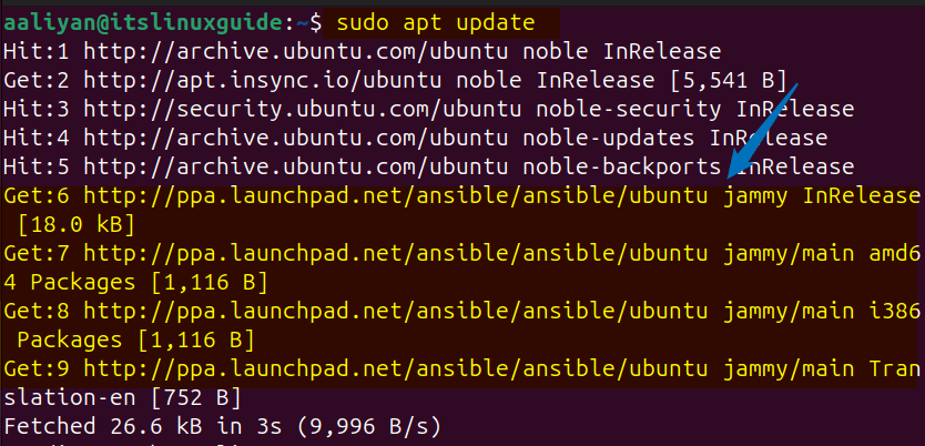 Updating apt packages list after adding Ansible repository on Ubuntu