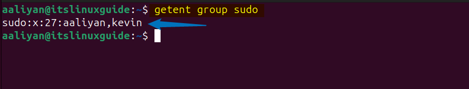 Verifying user group after creating an adminstrator user in Ubuntu by listing sudo group members