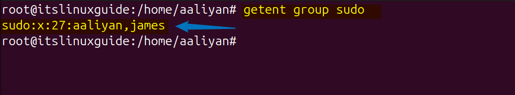 Verifying user group after adding it to sudo group in Ubuntu by listing sudo group members
