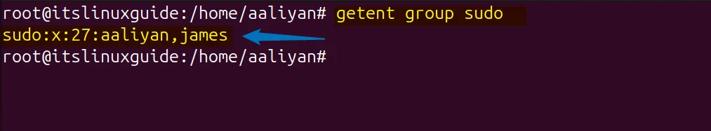 Verifying user group after adding it to sudo group in Ubuntu by listing sudo group members