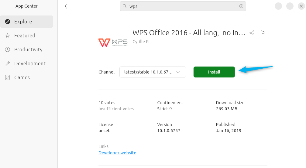 Installing WPS Office on Ubuntu via App Center