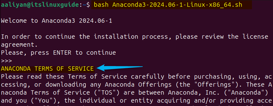 Terms and conditions for installing anaconda on Ubuntu