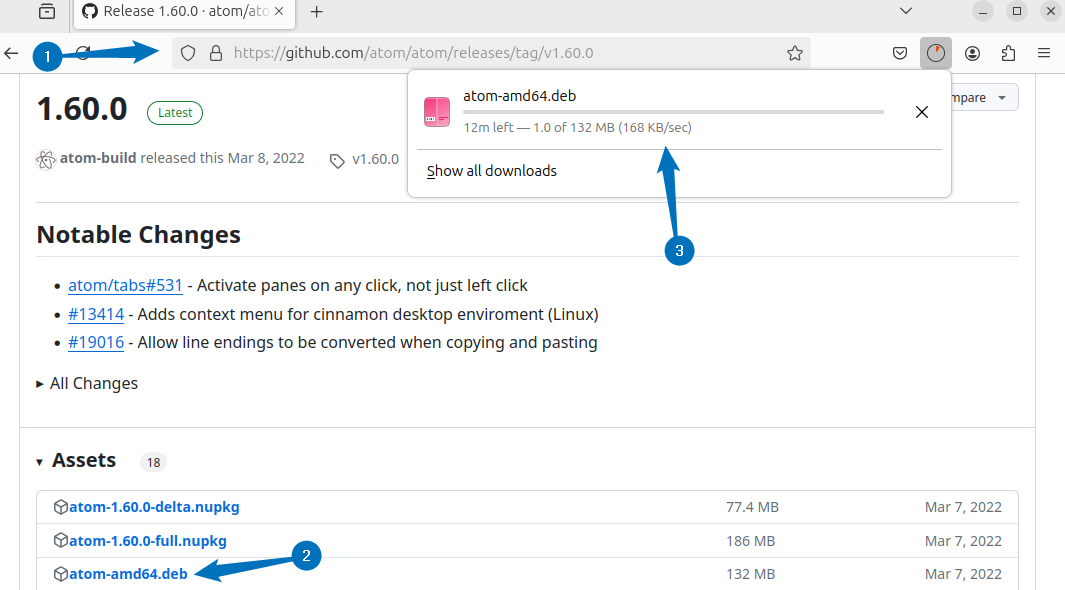 Downloading Atom deb file from GitHub