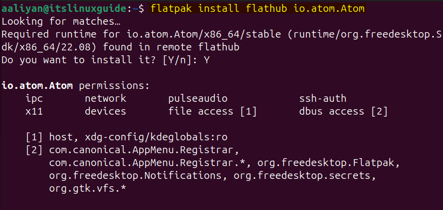 installing Atom text editor on Ubuntu using Flatpak app installer