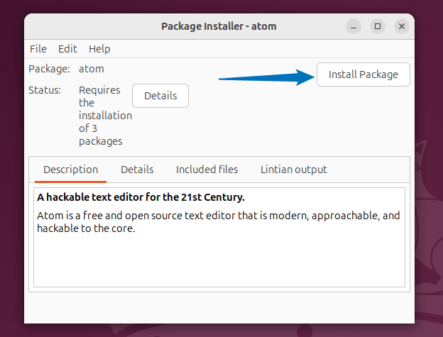 Installing atom text editor on Ubuntu using GDebi package installer