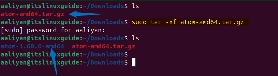 Extracting atom tar file in Ubuntu