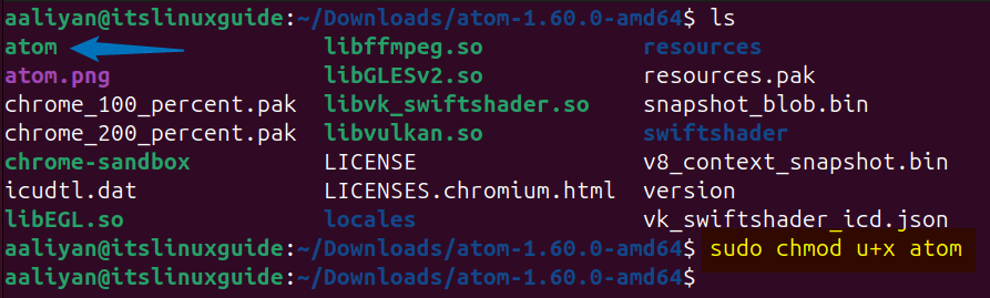 Making atom file executable in Ubuntu