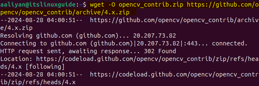 Downloading contribution modules zip file for OpenCV on Ubuntu via GitHub