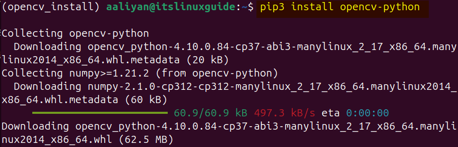 Installing OpenCV on Ubuntu via pip package installer