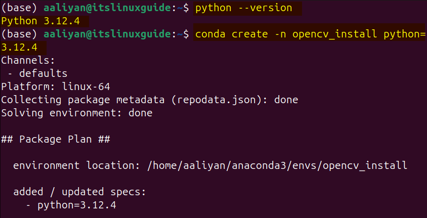 Creating python based virtual environment in anaconda using conda package manager in Ubuntu