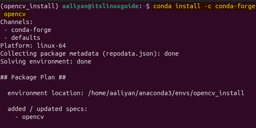 Installing OpenCV on Ubuntu via conda-forge repository