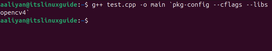 Compiling the .cpp file using OpenCV on Ubuntu via g++ and pkg-config