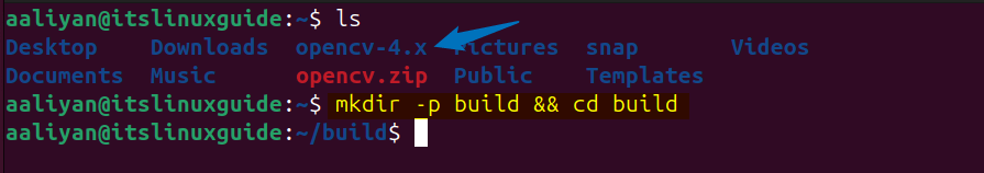 Creating the build file directory for OpenCV on Ubuntu
