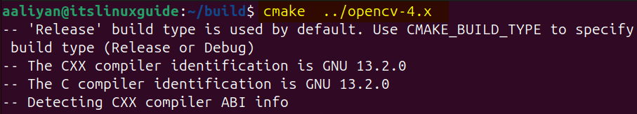 Generating the build system for OpenCV using cmake utility on Ubuntu