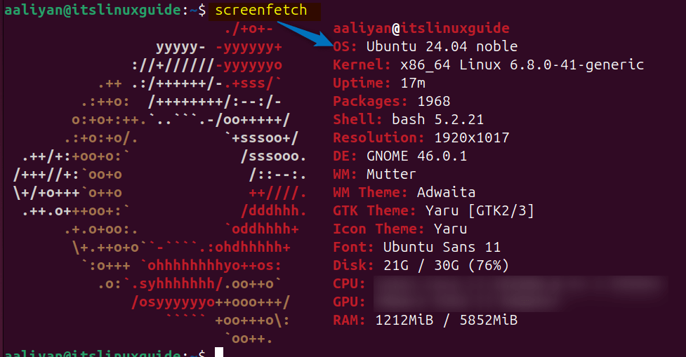 Checking Ubuntu version using screenfetch utility
