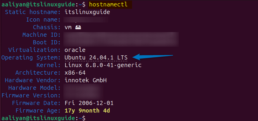 Checking Ubuntu version through hostnamectl Command