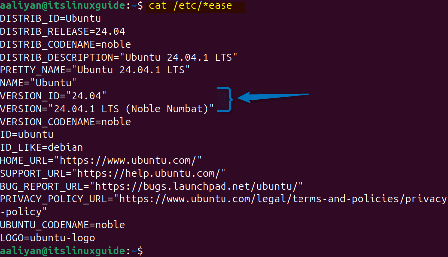 Finding Ubuntu version by using cat /etc/*ease command