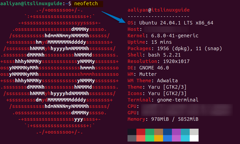Checking Ubuntu version using neofetch utility