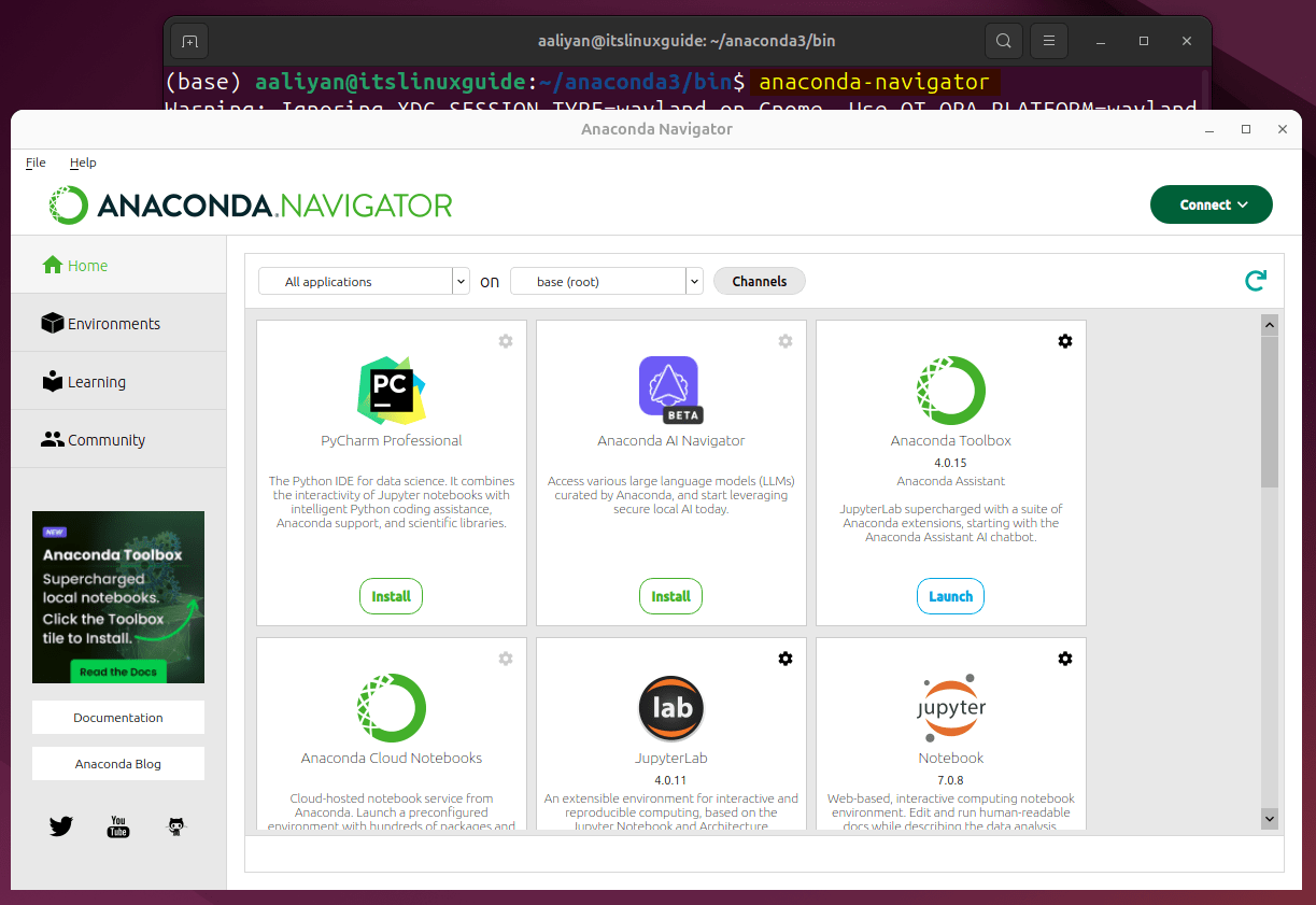 Launching Anaconda Navigator on Ubuntu