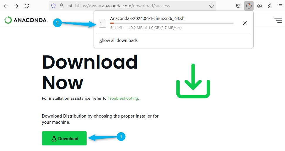Downloading Anaconda installer file on Ubuntu