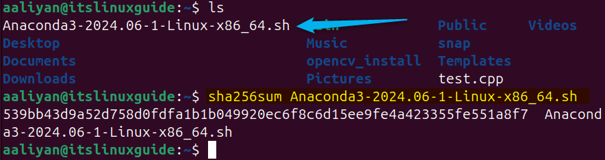 Verifying the anaconda downloaded installer file on Ubuntu