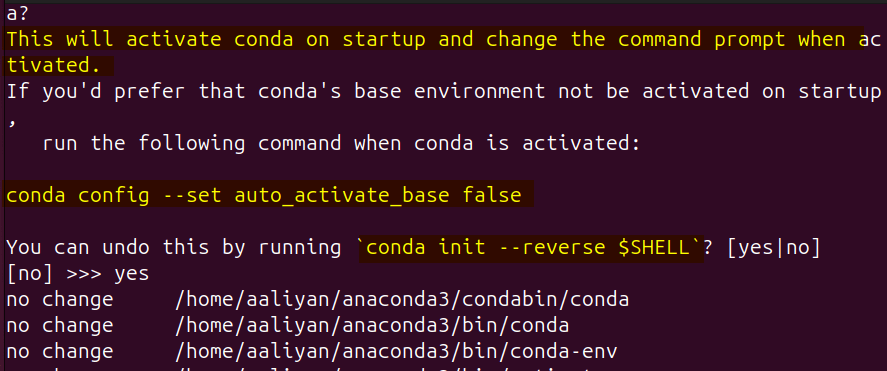 Deactivating anaconda shell after its installation on Ubuntu