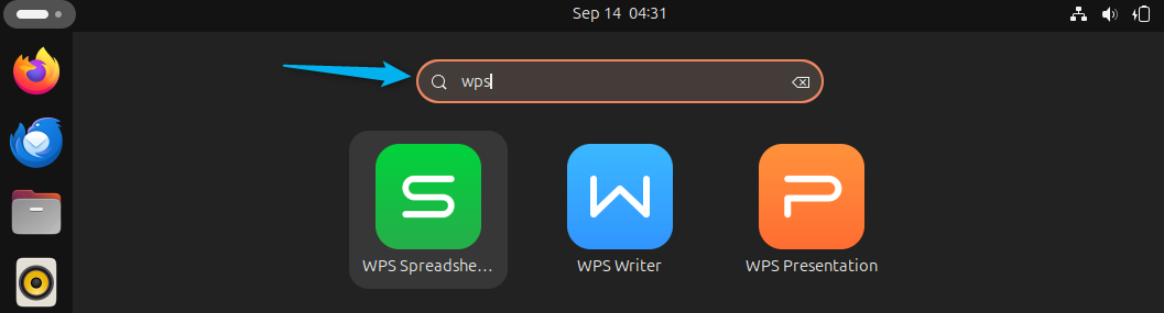 Launching WPS Office on Ubuntu via activities menu