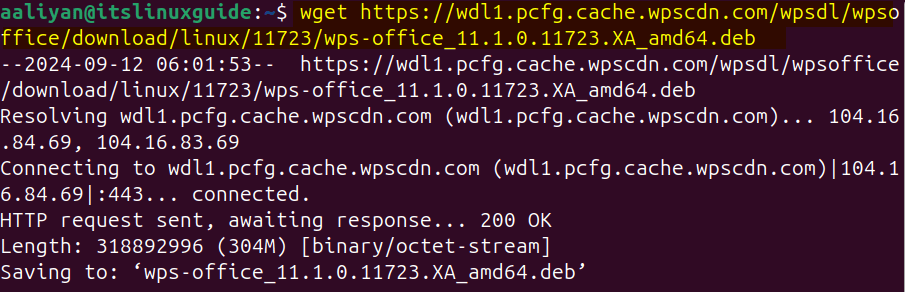 Downloading WPS Office deb file on Ubuntu via terminal