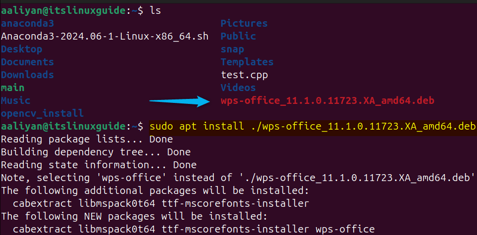 Installing WPS Office on Ubuntu via deb file uisng apt package manager