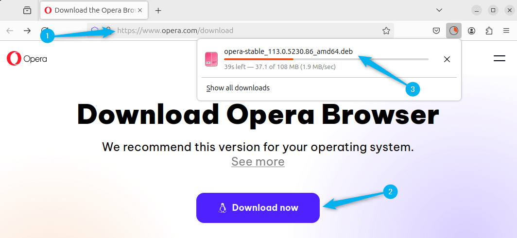 Downloading Opera Browser deb file on Ubuntu