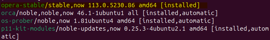 Verifying the installation of Opera via listing all the packages installed via apt on Ubuntu