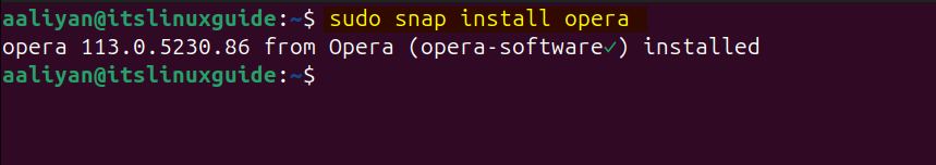 installing Opera browser on Ubuntu via snap package manager