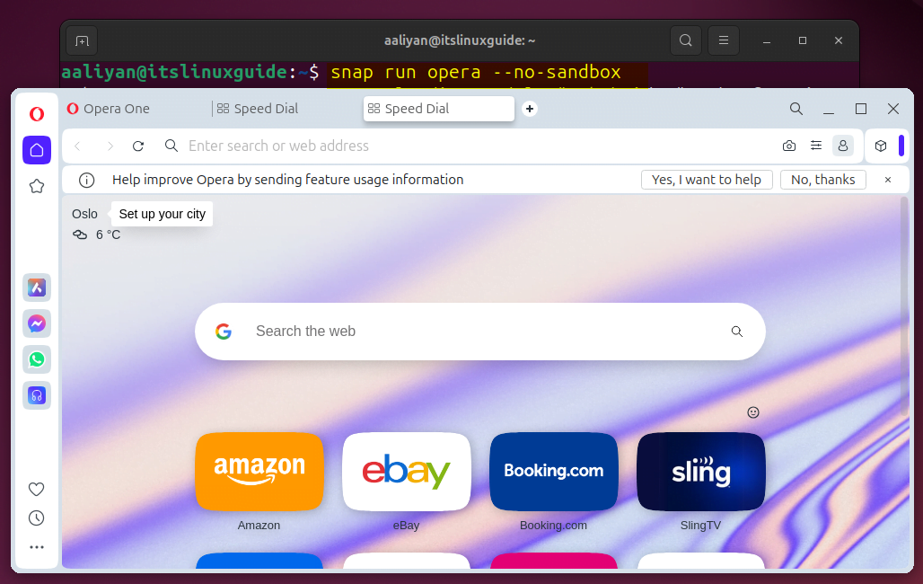 Launching Opera browser on Ubuntu via snap package manager