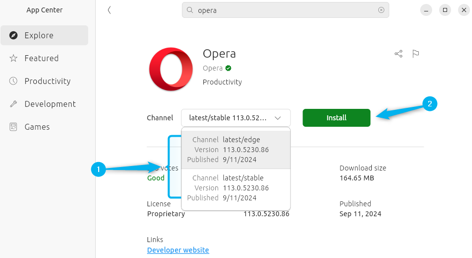Installing Opera browser On Ubuntu via App Center
