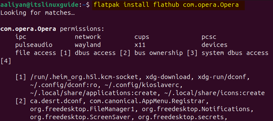 Installing Opera on Ubuntu via Flatpak package manager