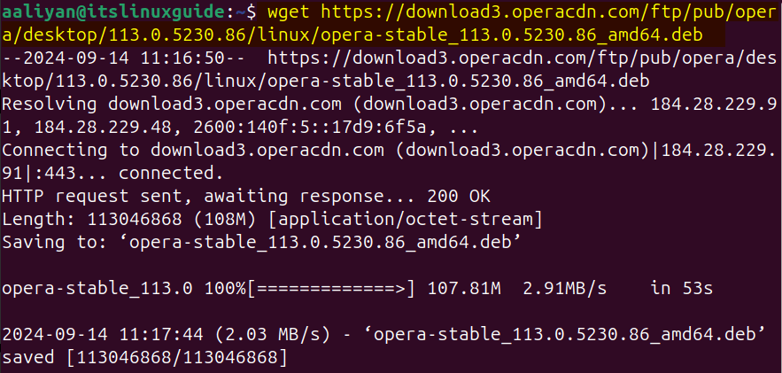 Downloading Opera Browser deb file on Ubuntu via terminal