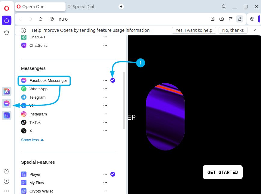 Adding apps on Opera sidebar in Ubuntu
