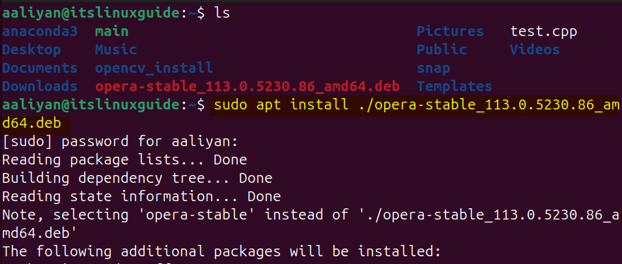 Installing Opera browser on Ubuntu using its deb file