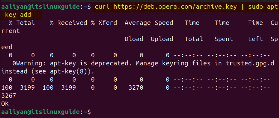 Adding Opera browser official repository GPG key on Ubuntu
