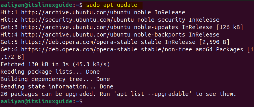 Updating the package list for apt to successfully add the Opera repository in Ubuntu