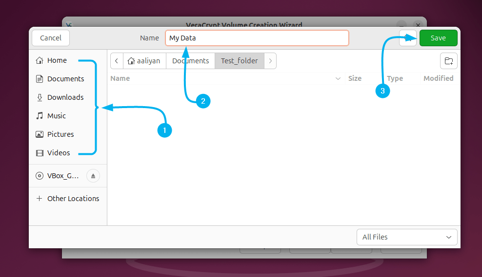 Selecting the directory to be encrypted via VeraCrypt on Ubuntu