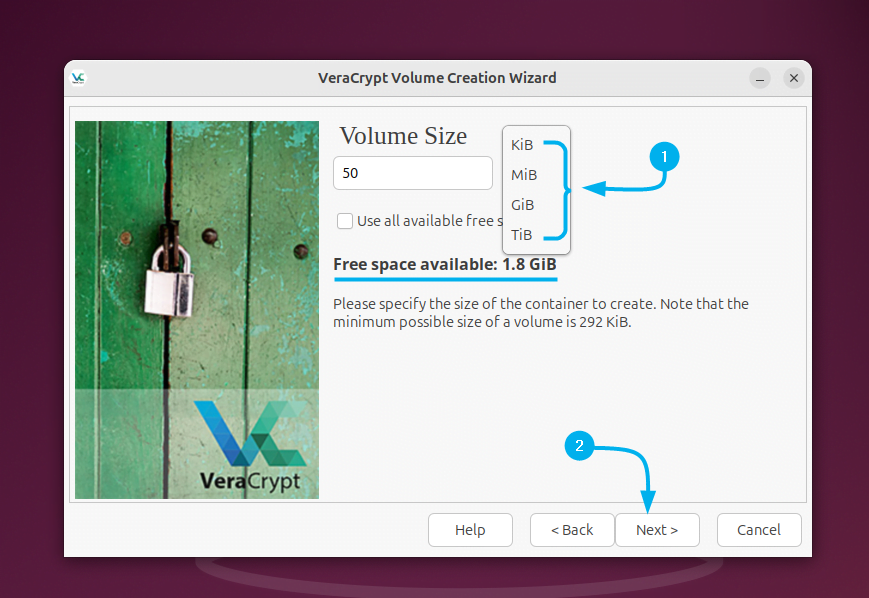 Selecting the storage space for the directory to be encrypted in VeraCrypt on Ubuntu