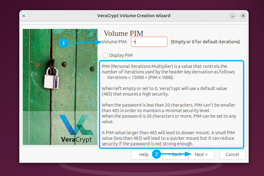 Selecting the size for Personal iteration multiplier for header key derivation in VeraCrypt on Ubuntu