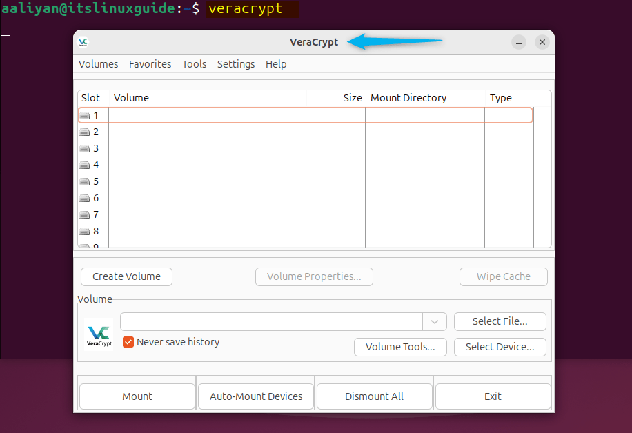 Launching VeraCrypt on Ubuntu from terminal