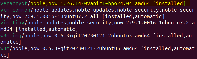 Verifying VeraCrypt installation by listing apt installed apps on ubuntu