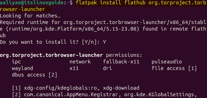 Installing tor browser via flatpak app installer on Ubuntu