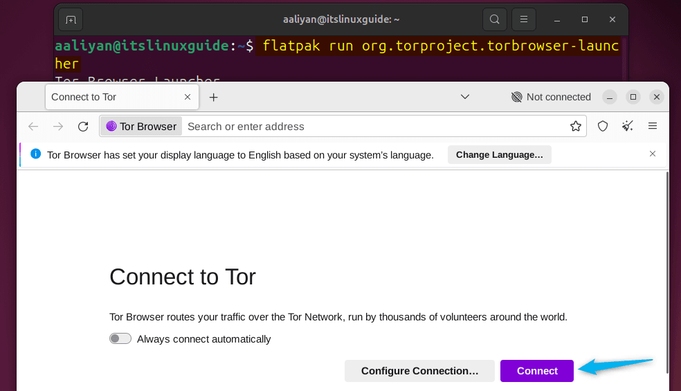 Launching Tor browser on Ubuntu installed via flatpak package manager