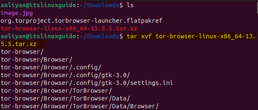 Extracting tor browser tar file on Ubuntu