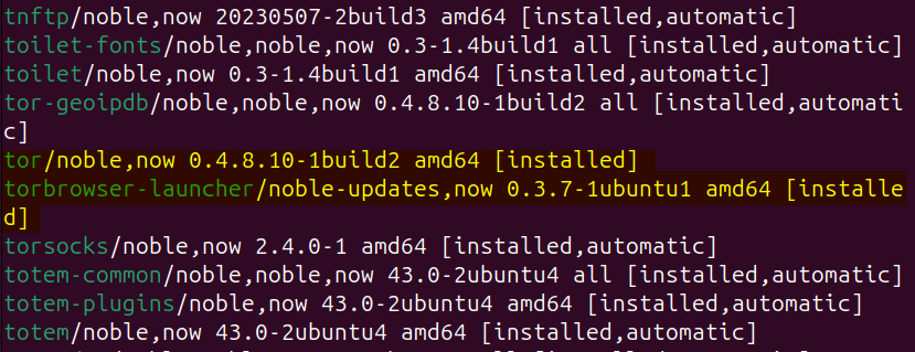 Listing apt installed apps to verify the installation of tor browser via apt on Ubuntu