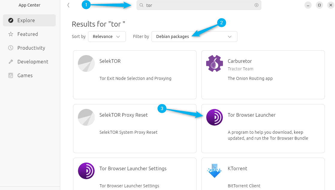 Searching for Tor browser in Ubuntu App Center